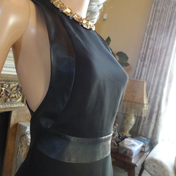 Gucci Black 100% Silk Dress with Lamb Leather Trim Size IT 42 - US 6 - Picture 5 of 16